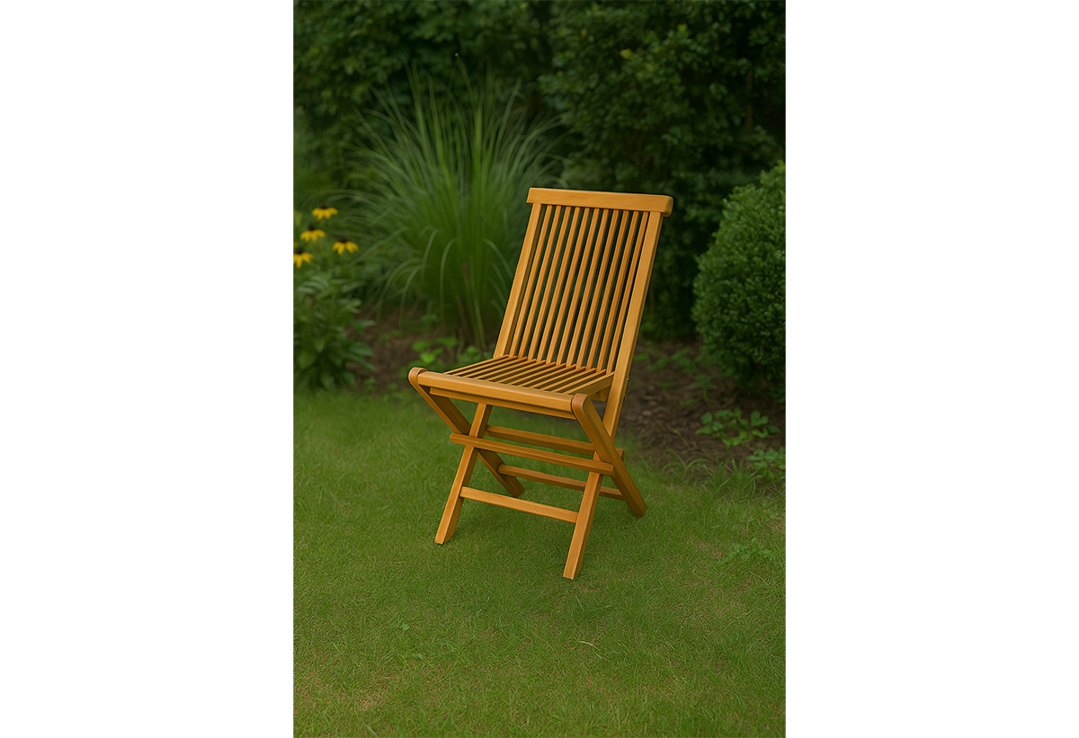 Aπεικονίζεται η πολυθρόνα σε εναν κήπο 